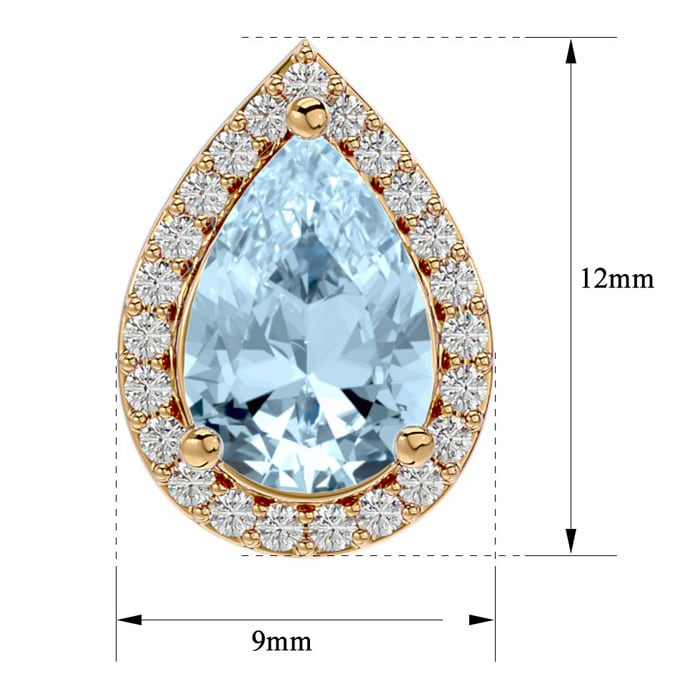Aquamarine Earrings: Aquamarine Jewelry: 2 1/2 Carat Aquamarine and Diamond Pear Shape Stud Earrings In 14 Karat Yellow Gold 