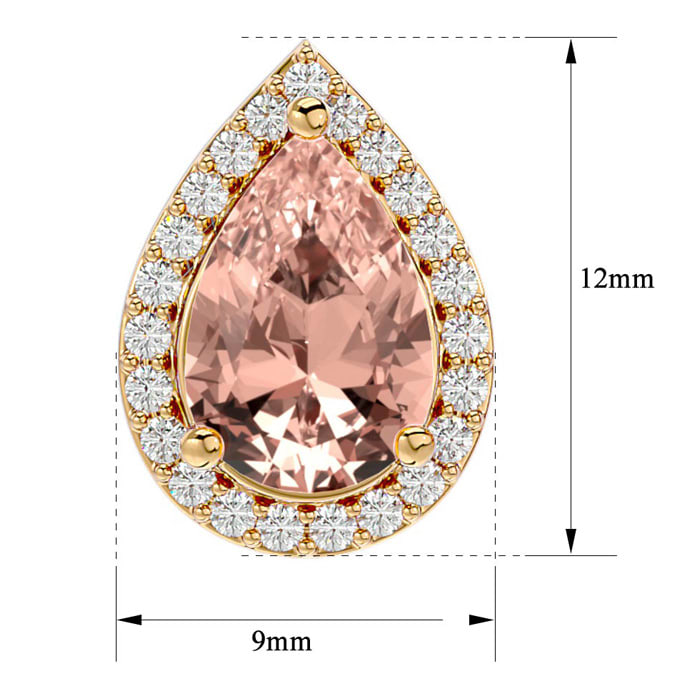 2-1/2 Carat Pear Shape Morganite Earrings with Diamond Halo In 14 Karat Yellow Gold 