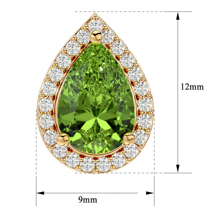 2.85 Carat Peridot and Diamond Pear Shape Stud Earrings In 14 Karat Yellow Gold 