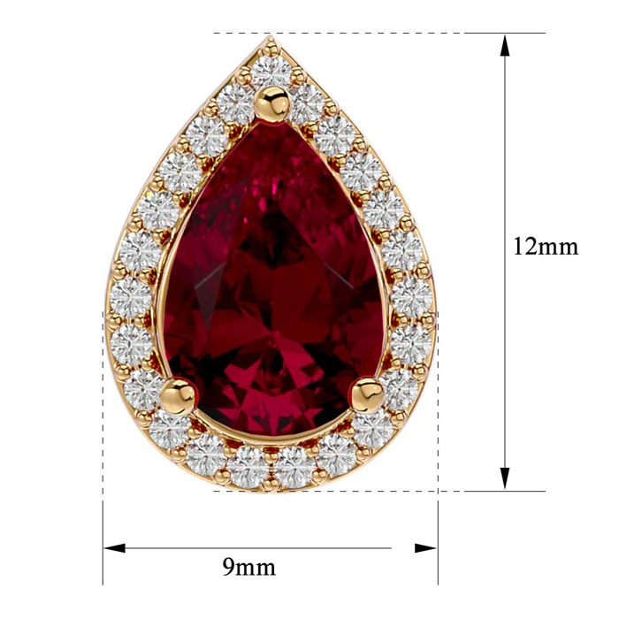 3 1/3 Carat Ruby and Diamond Pear Shape Stud Earrings In 14 Karat Yellow Gold 
