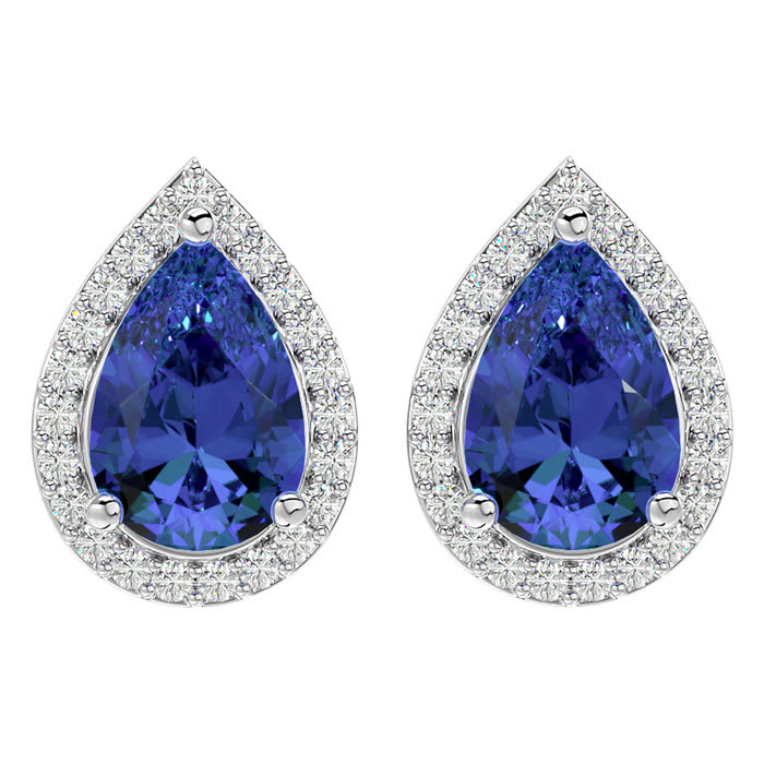 2 3/4 Carat Tanzanite and Diamond Pear Shape Stud Earrings In 14 Karat White Gold 