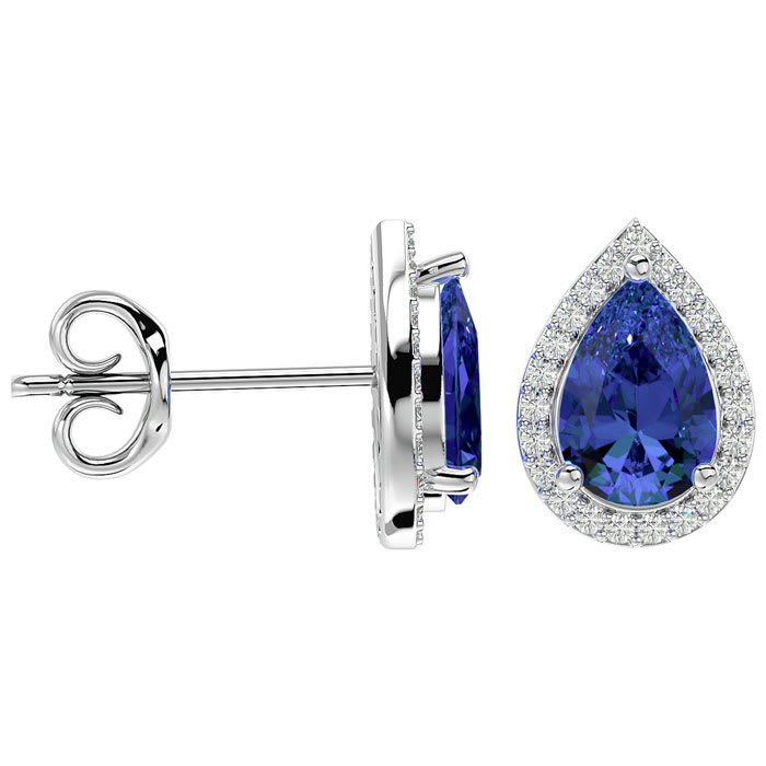 2 3/4 Carat Tanzanite and Diamond Pear Shape Stud Earrings In 14 Karat White Gold 