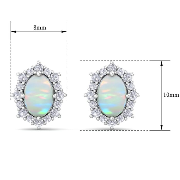 2 Carat Oval Shape Opal and Diamond Earrings In 14K White Gold