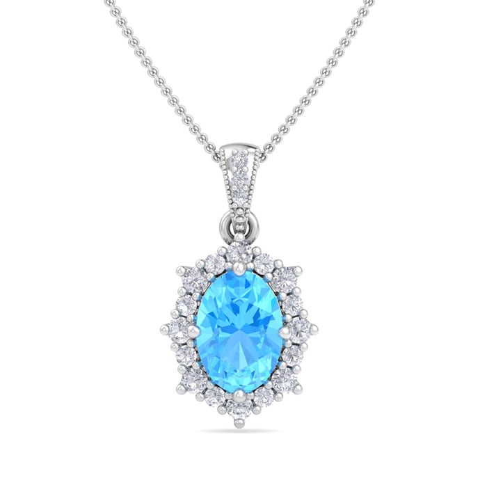 Blue Topaz Necklace: 1 3/4 Carat Blue Topaz and Diamond Necklace