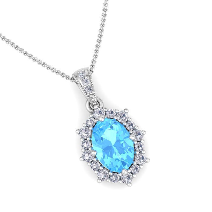 Blue Topaz Necklace: 1 3/4 Carat Blue Topaz and Diamond Necklace