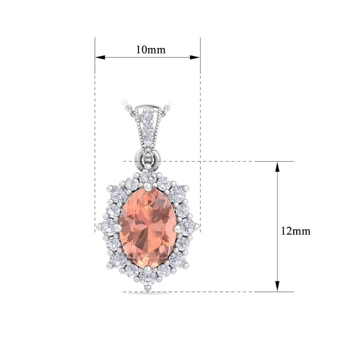 1-1/3 Carat Oval Shape Morganite Necklace With Fancy Diamond Halo In 14K White Gold With 18 Inch Chain
