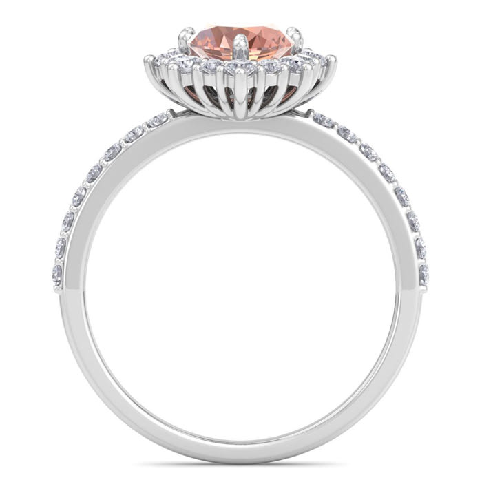 1-1/2 Carat Oval Shape Morganite and Diamond Ring In 14K White Gold