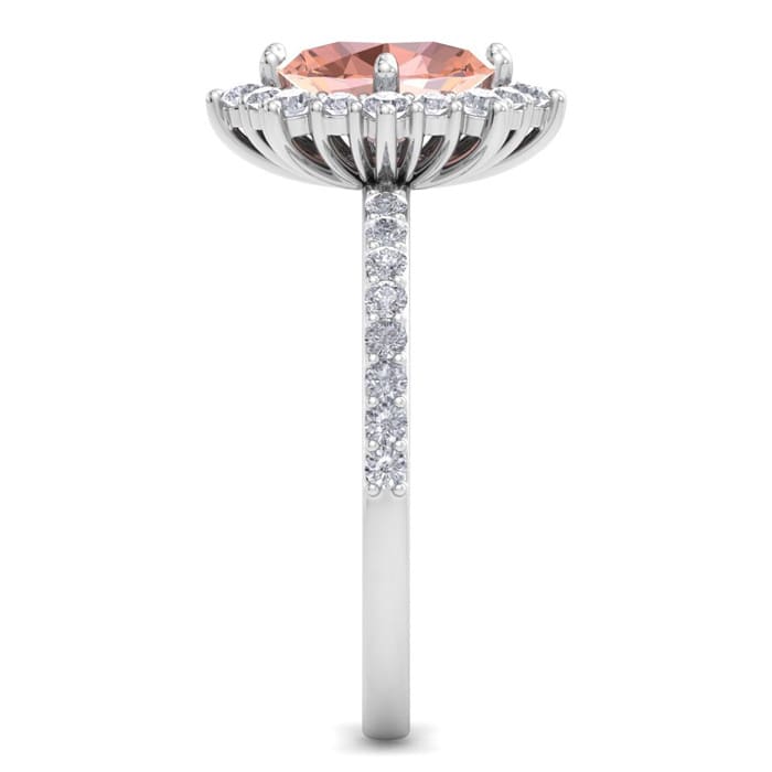 1-1/2 Carat Oval Shape Morganite and Diamond Ring In 14K White Gold