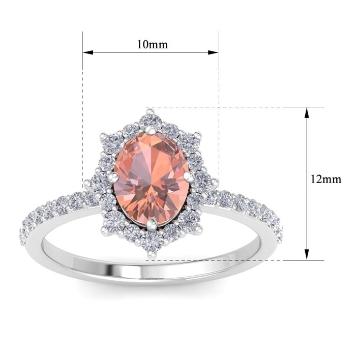 1-1/2 Carat Oval Shape Morganite and Diamond Ring In 14K White Gold