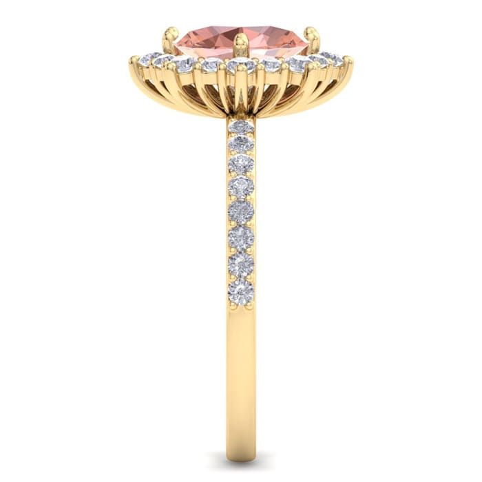 1-1/2 Carat Oval Shape Morganite and Diamond Ring In 14K Yellow Gold
