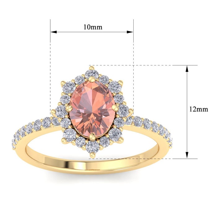 1-1/2 Carat Oval Shape Morganite and Diamond Ring In 14K Yellow Gold