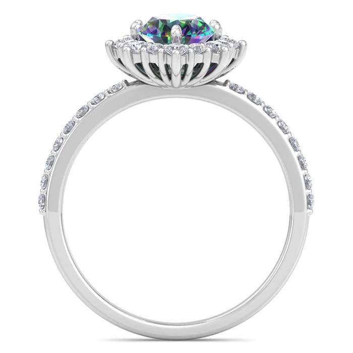 2 Carat Oval Shape Mystic Topaz Ring With Diamond Halo In 14 Karat White Gold