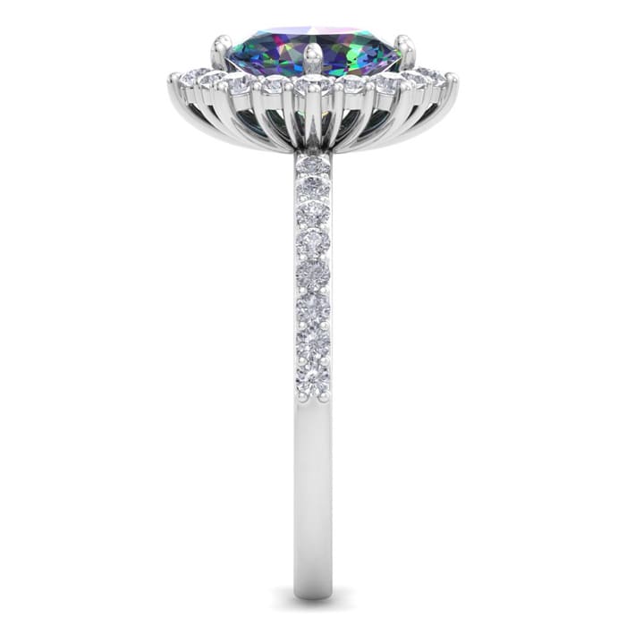 2 Carat Oval Shape Mystic Topaz Ring With Diamond Halo In 14 Karat White Gold
