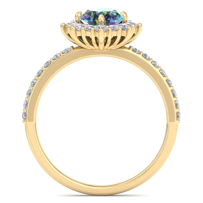 2 Carat Oval Shape Mystic Topaz Ring With Diamond Halo In 14 Karat Yellow Gold