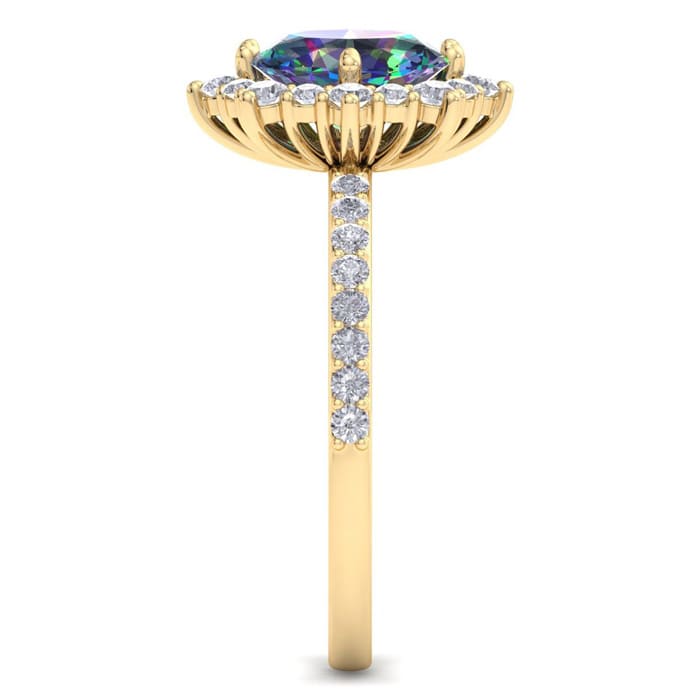 2 Carat Oval Shape Mystic Topaz Ring With Diamond Halo In 14 Karat Yellow Gold