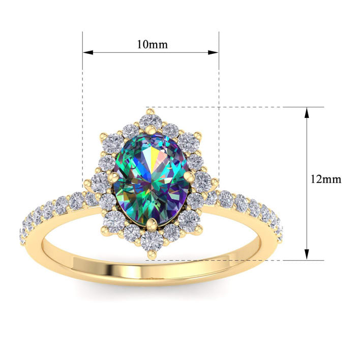 2 Carat Oval Shape Mystic Topaz Ring With Diamond Halo In 14 Karat Yellow Gold
