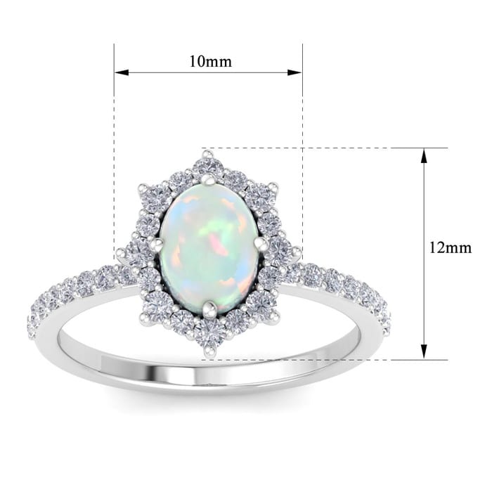 1-1/2 Carat Oval Shape Opal Ring and Diamond Halo In 14K White Gold