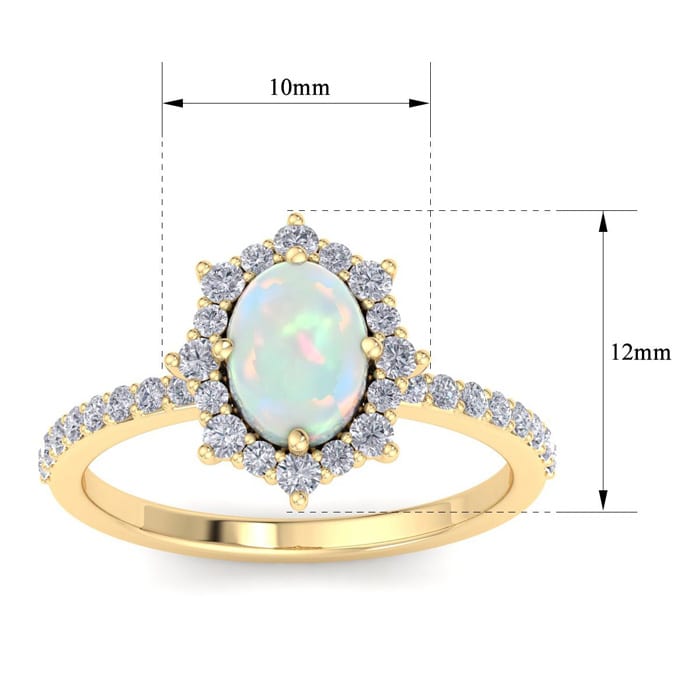 1-1/2 Carat Oval Shape Opal Ring and Diamond Halo In 14K Yellow Gold