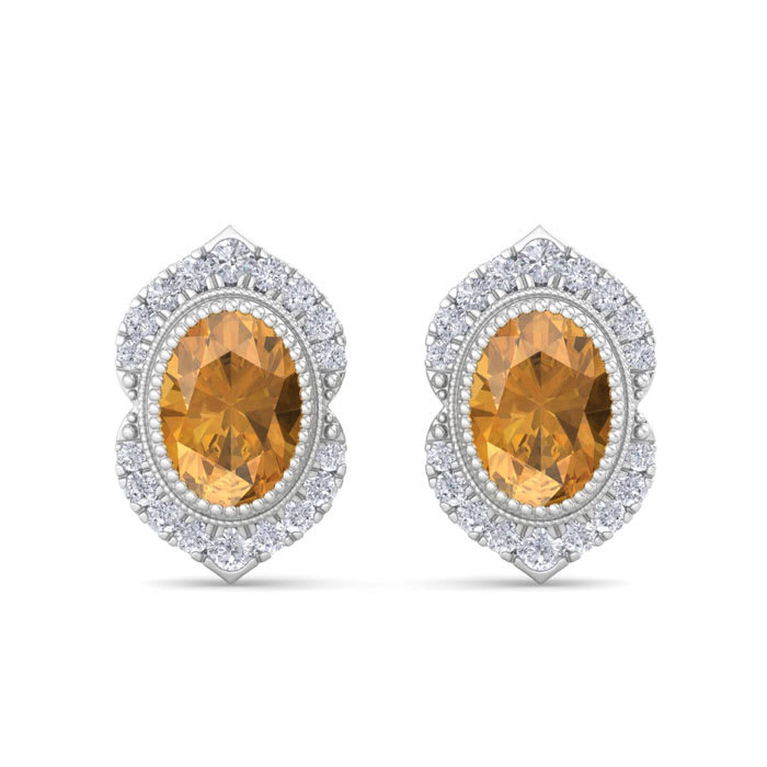 Citrine Earrings: 2 Carat Citrine and Diamond Earrings