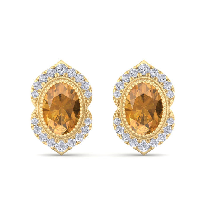 Citrine Earrings: 2 Carat Citrine and Diamond Earrings