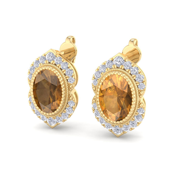 Citrine Earrings: 2 Carat Citrine and Diamond Earrings