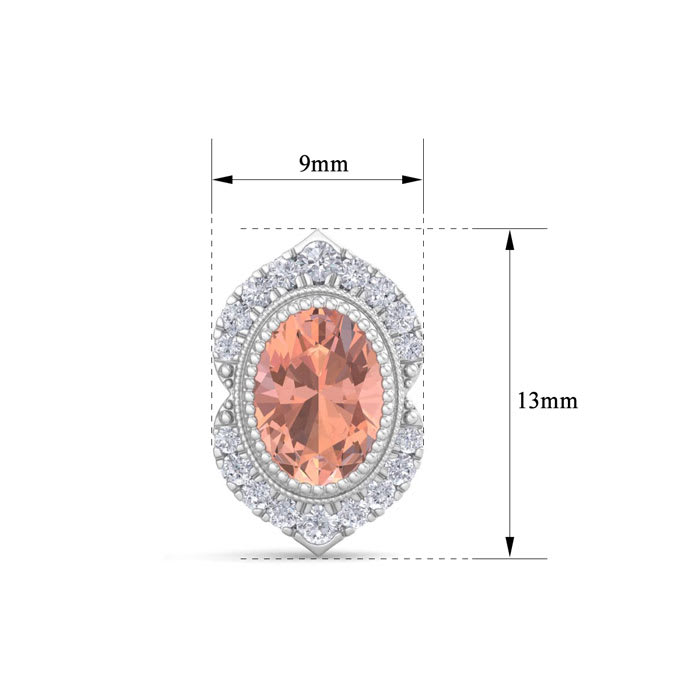 2 Carat Oval Shape Morganite Earrings with Fancy Diamond Halo In 14K White Gold