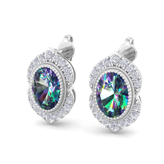 Mystic Topaz Earrings: 2 1/2 Carat Mystic Topaz and Diamond Earrings