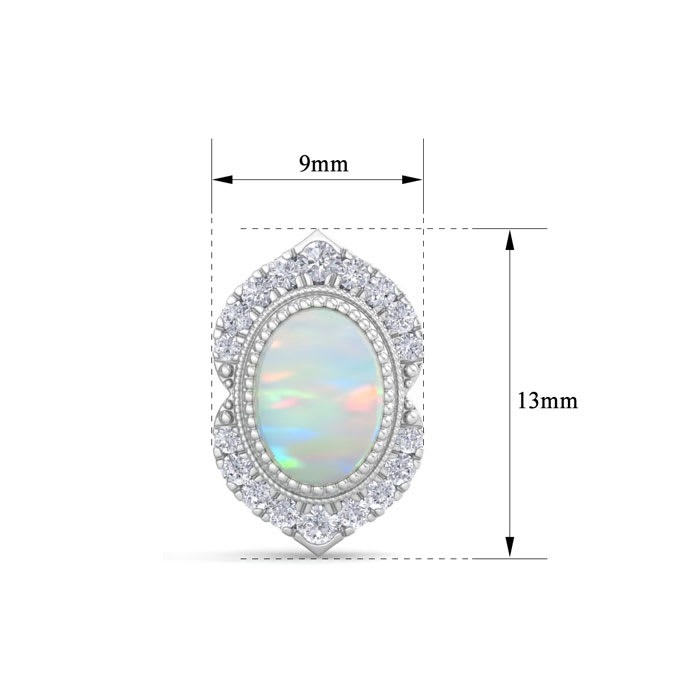 2 Carat Oval Shape Opal and Diamond Earrings In 14K White Gold