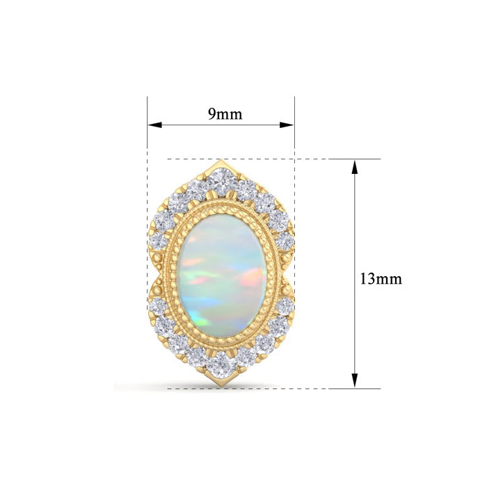 2 Carat Oval Shape Opal and Diamond Earrings In 14K Yellow Gold