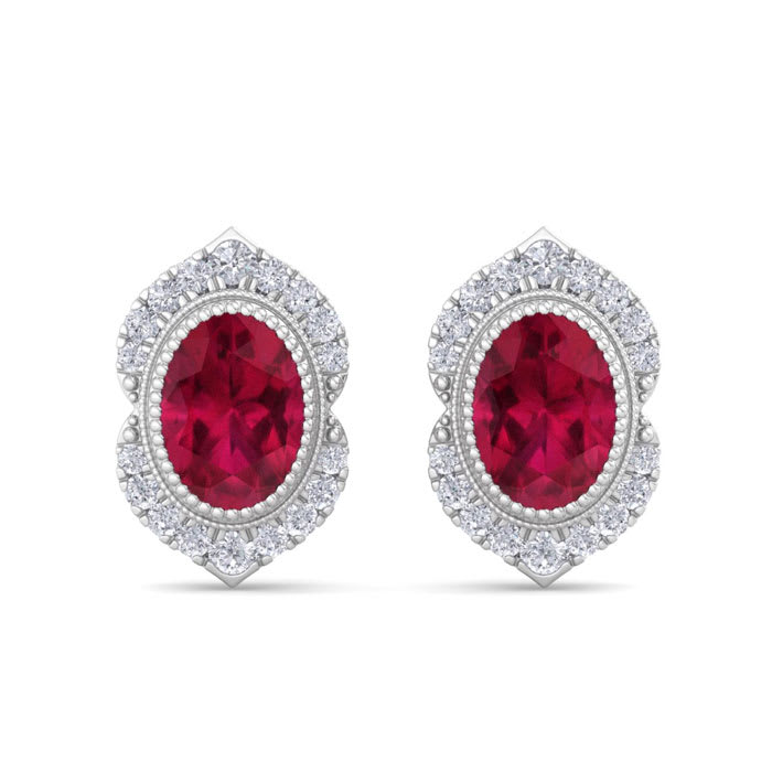Ruby Earrings: 2 1/2 Carat Ruby and Diamond Earrings