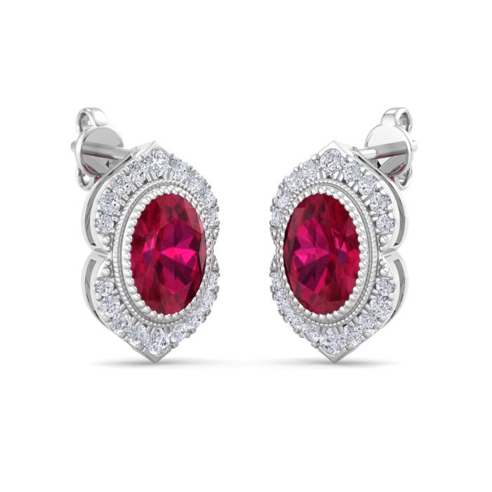 Ruby Earrings: 2 1/2 Carat Ruby and Diamond Earrings