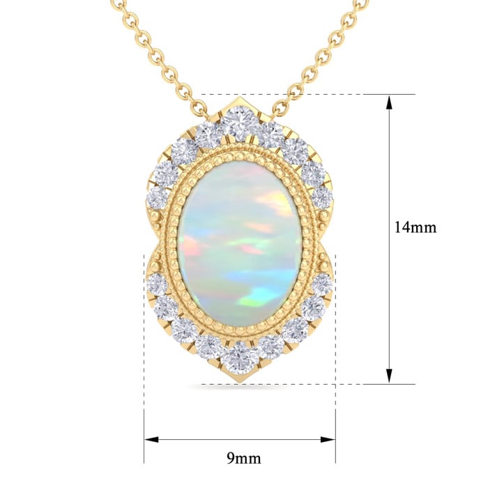 1-1/5 Carat Oval Shape Opal and Diamond Necklace In 14K Yellow Gold