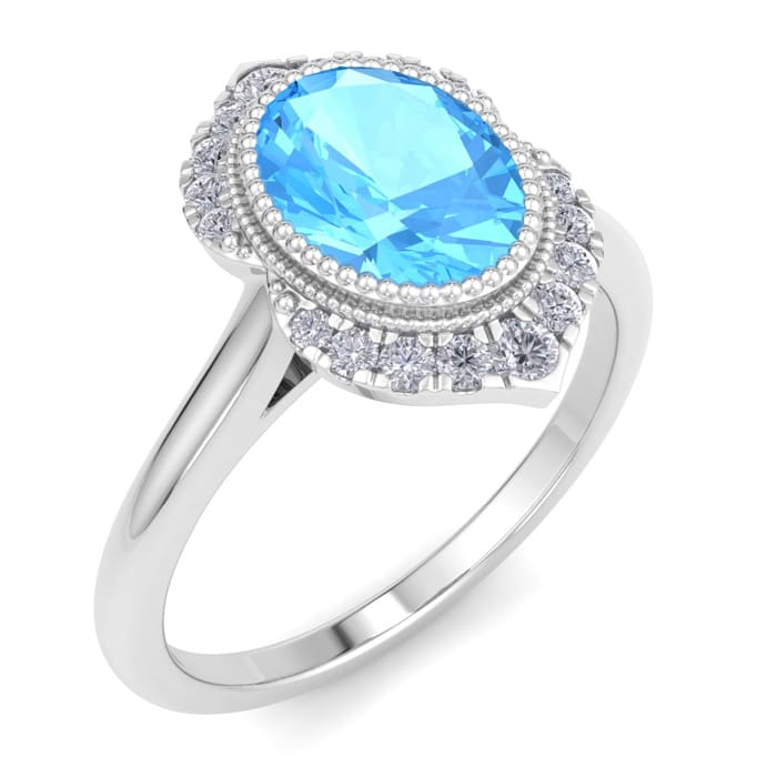 Blue Topaz Ring: 1 3/4 Carat Blue Topaz and Diamond Ring