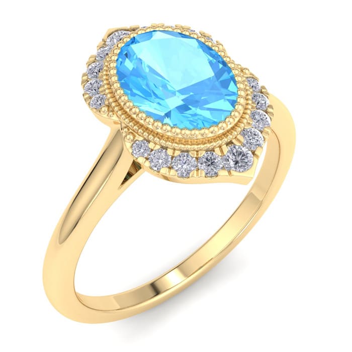 Blue Topaz Ring: 1 3/4 Carat Blue Topaz and Diamond Ring