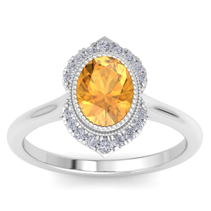 Citrine Ring: 1 1/5 Carat Citrine and Diamond Ring