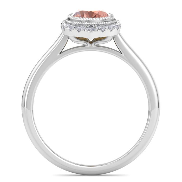 1-1/5 Carat Oval Shape Morganite and Diamond Ring In 14K White Gold