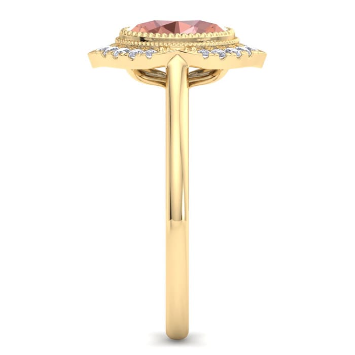 1-1/5 Carat Oval Shape Morganite and Diamond Ring In 14K Yellow Gold