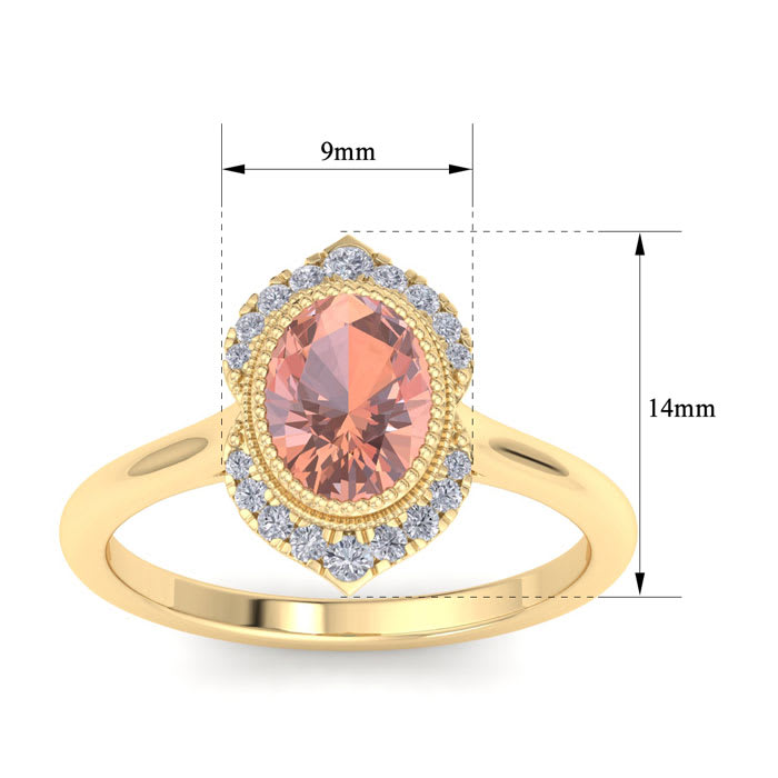 1-1/5 Carat Oval Shape Morganite and Diamond Ring In 14K Yellow Gold