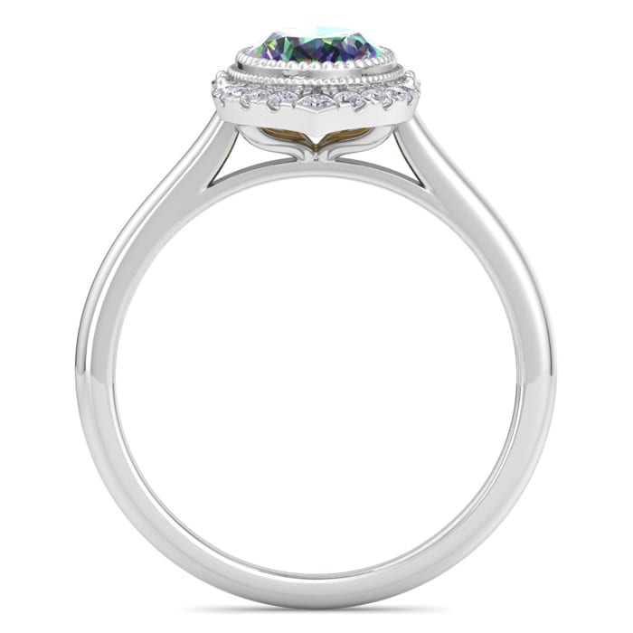 1-3/4 Carat Oval Shape Mystic Topaz Ring and Diamond Halo In 14 Karat White Gold
