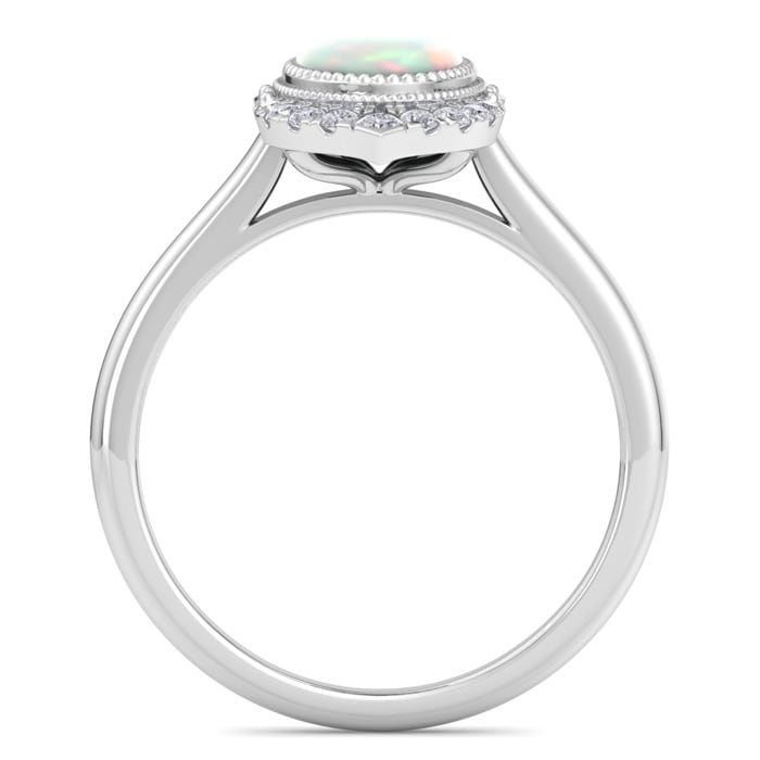 1-1/5 Carat Oval Shape Opal Ring and Diamonds In 14K White Gold