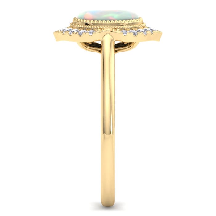 1-1/5 Carat Oval Shape Opal Ring and Diamonds In 14K Yellow Gold