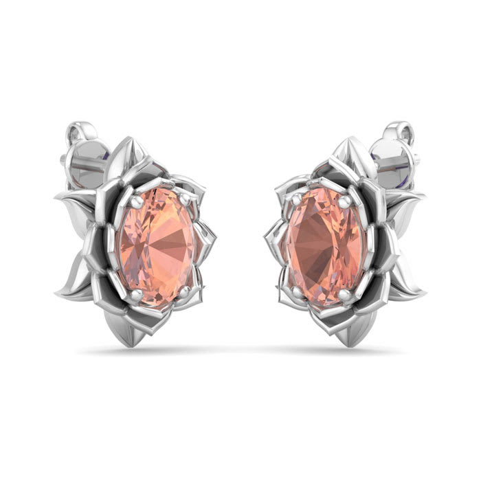 1-1/2 Carat Oval Shape Morganite Ornate Stud Earrings In 14K White Gold