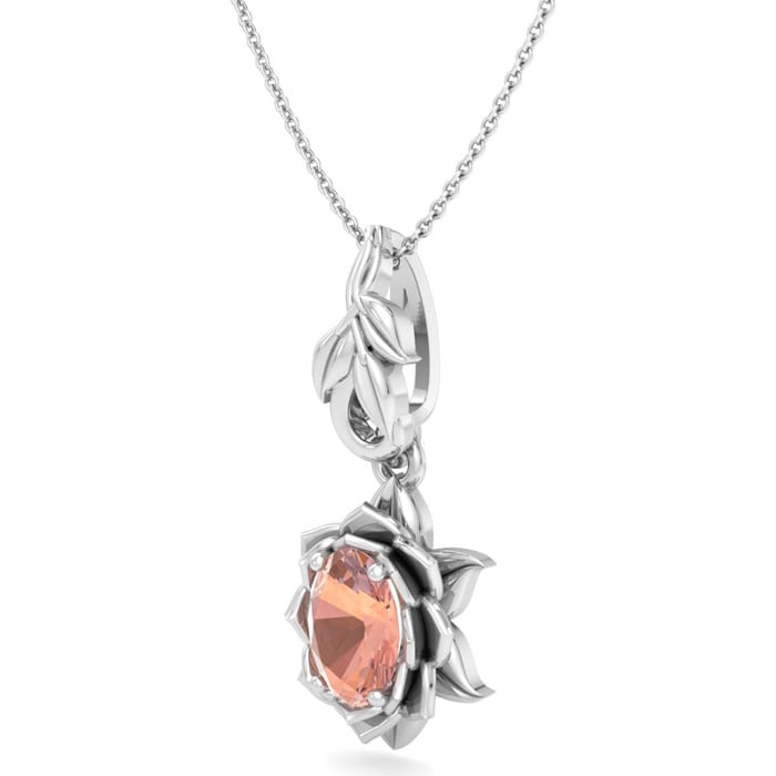 3/4 Carat Oval Shape Morganite Necklace Ornate Design In 14K White Gold With 18 Inch Chain