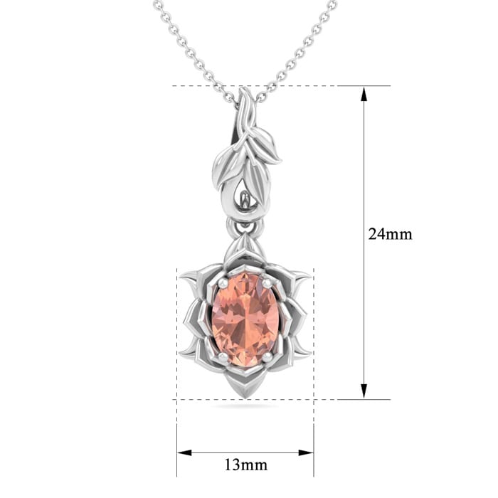 3/4 Carat Oval Shape Morganite Necklace Ornate Design In 14K White Gold With 18 Inch Chain