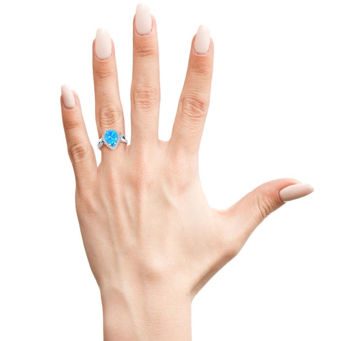 2 1/2ct Pear Shape Blue Topaz and Diamond Ring in 14K White Gold