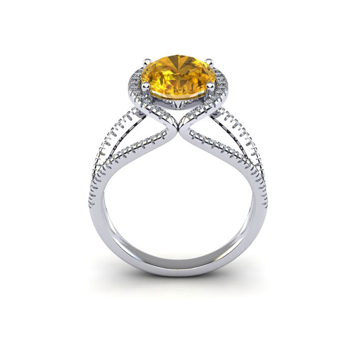 1 1/2 Carat Oval Shape Citrine and Halo Diamond Ring In 14 Karat White Gold