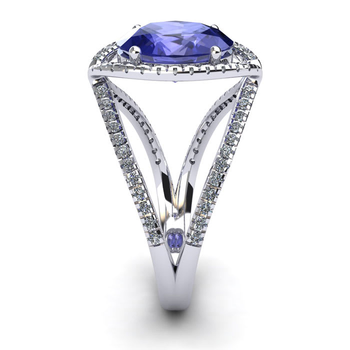 1 3/4 Carat Oval Shape Tanzanite and Halo Diamond Ring In 14 Karat White Gold
