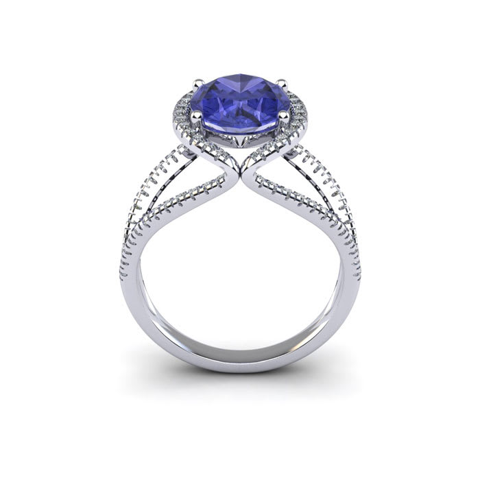 1 3/4 Carat Oval Shape Tanzanite and Halo Diamond Ring In 14 Karat White Gold
