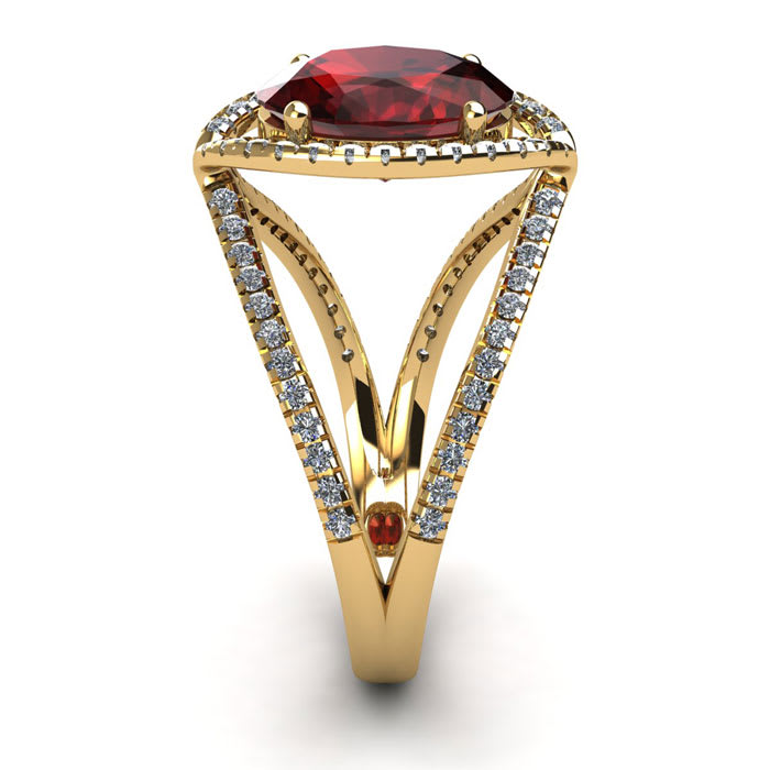 Garnet Ring: Garnet Jewelry: 2 Carat Oval Shape Garnet and Halo Diamond Ring In 14 Karat Yellow Gold
