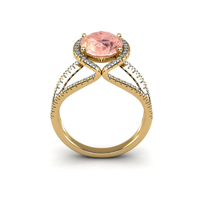 1-1/2 Carat Oval Shape Morganite and Halo Diamond Ring In 14 Karat Yellow Gold